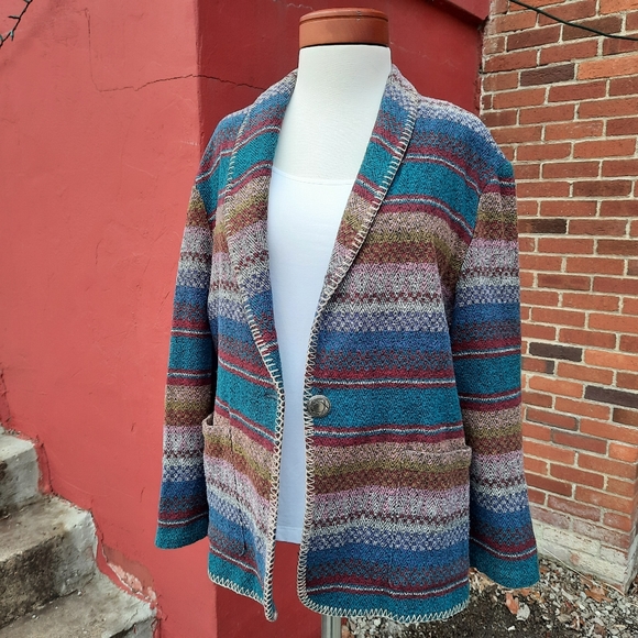Vintage 90's Southwestern Print One Button Blazer Jacket Large - Picture 3 of 12